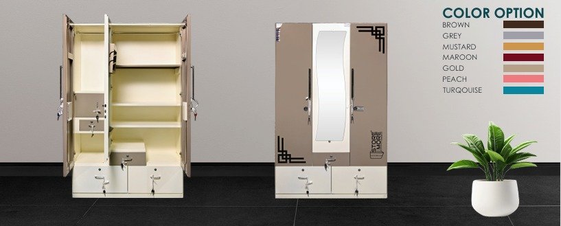Premium 2 Door Steel Almirah with Mirror & Drawers