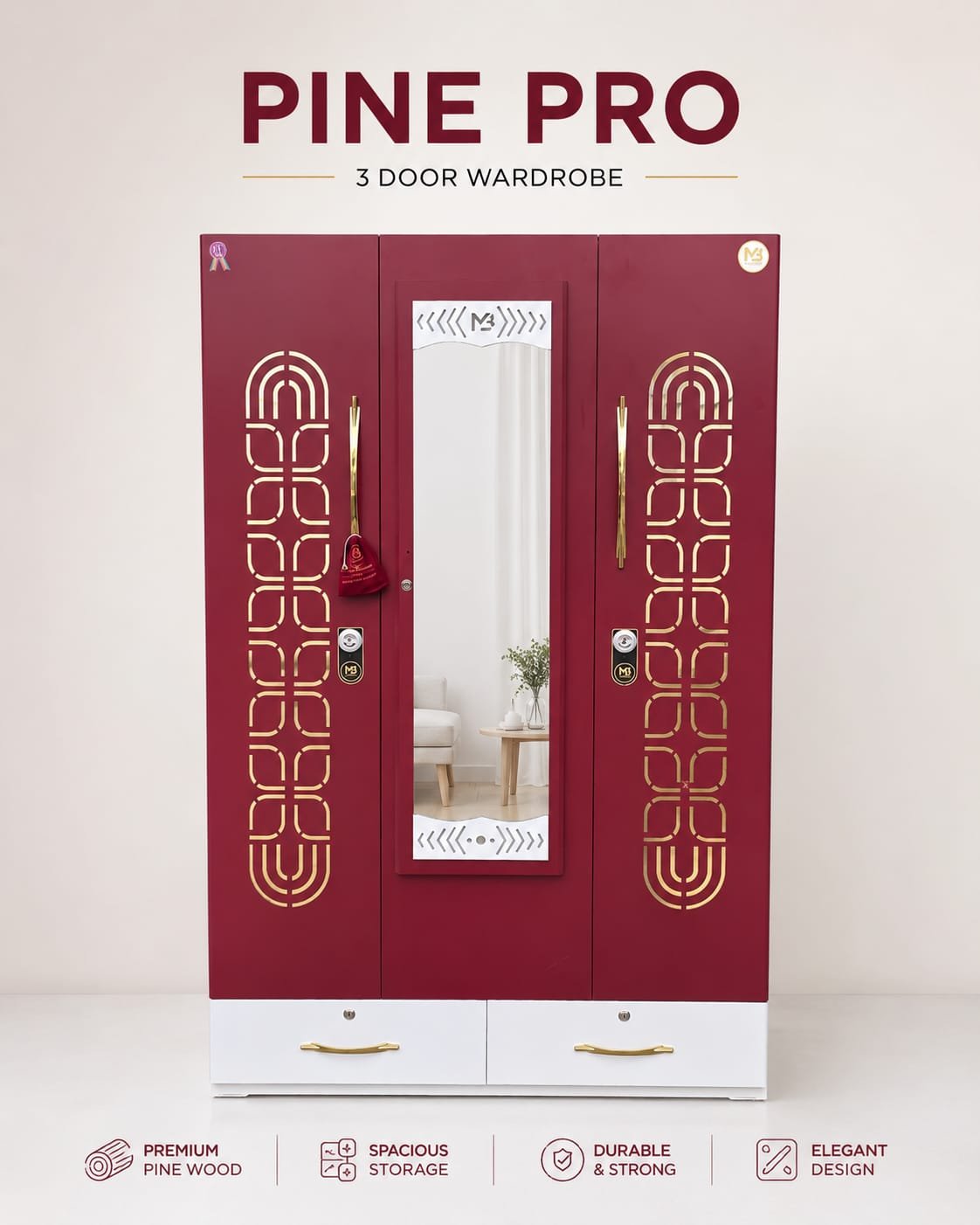PINE PRO – 3 Door Wardrobe